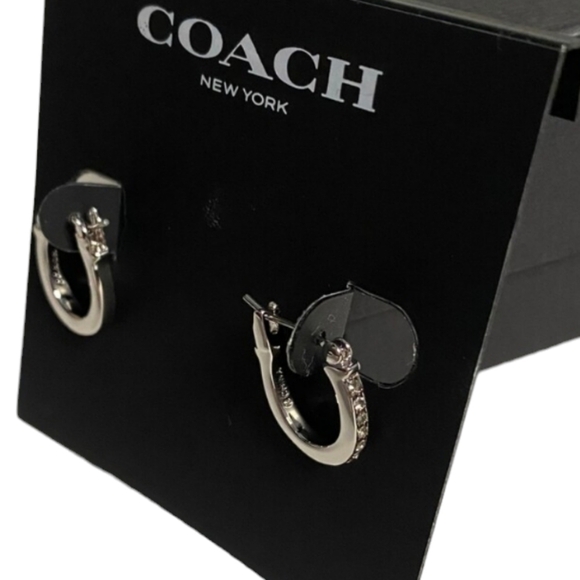Coach Pave Signature Huggie Earrings NWT - Picture 2 of 7